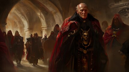 Naklejka premium Jesus on the cross in a church with stained glass windows, surrounded by religious statues and symbols of faith