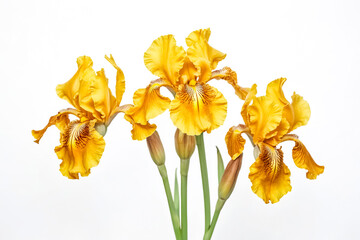 Fototapeta premium Yellow Iris Flowers on White Background