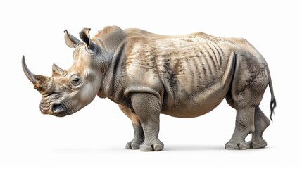 Fototapeta premium Majestic Rhino Standing Alone - Wildlife Conservation Concept in Jungle Habitat