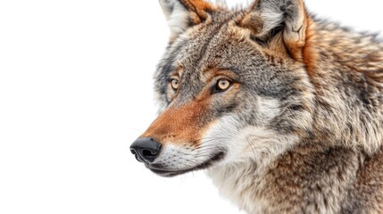 Fototapeta premium Majestic Wolf Portrait Symbolizing Wildlife Conservation on White Background - Environmental Conservation and Animal Habitat Concept