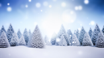 Fototapeta premium Miniature fir trees in winter snowy landscape