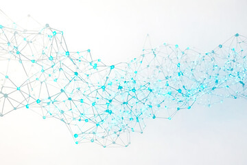 A blue and white abstract background of connected lines forming a network. This image could be used for themes related to the internet, technology, or data. 
