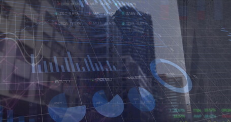 Image of financial data processing over city