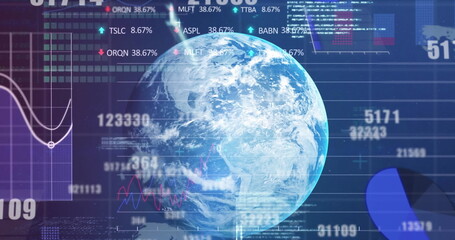 Fototapeta premium Image of financial data processing over globe