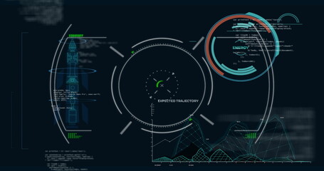 Image of scope scanning over data processing on black background