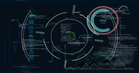 Image of scope scanning over data processing on black background