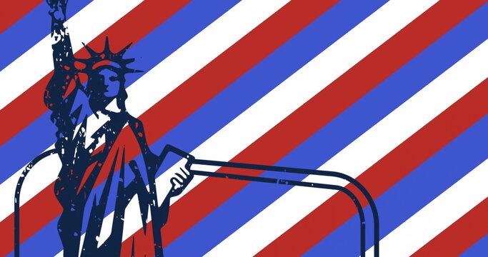 Naklejki Image of stripes and stars coloured with flag of usa over statue of liberty