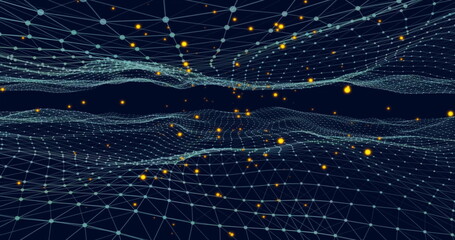 Image of orange spots of light over network of connections