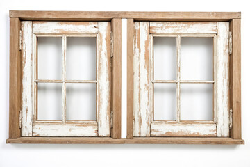 Rustic Wooden Window Frame Isolated on White Background