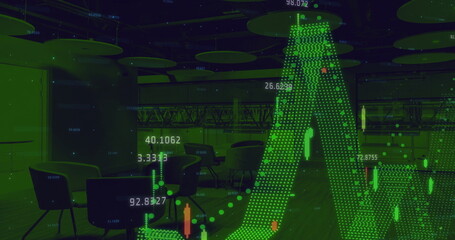 Image of statistics and financial data processing over office