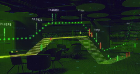 Image of statistics and financial data processing over office