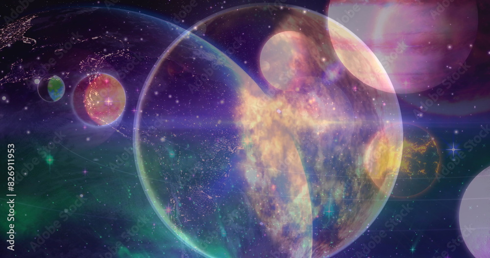 Poster digital composite of science composition universe combined with animated planet