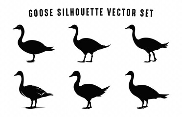 Goose black Silhouette Vector art Set, Goose Walking Silhouettes Clipart bundle