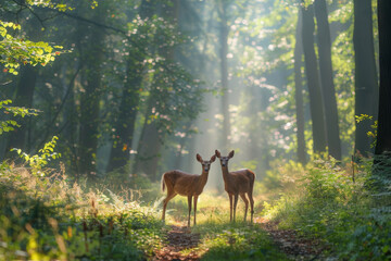 Sunlit Deer Encounter in the Woods