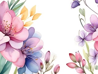 Obraz premium Watercolor Spring Flower Background Border Art