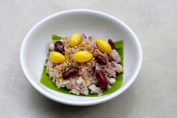 Sweet black sticky rice with grains. Thai dessert