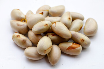 Jackfruit seeds on white background.