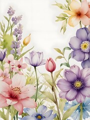 Obraz premium Watercolor Spring Flower Background Border Art