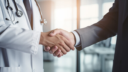 Professionals seal deal with handshake in office