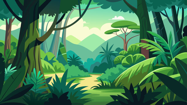 Fototapeta Tropical rainforest safari jungle background 