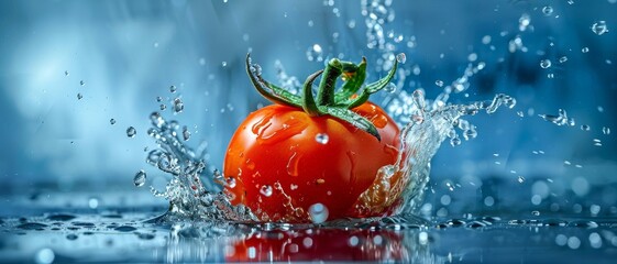 Tomato and water splash. captured with highspeed photography as they break through the waters surface.