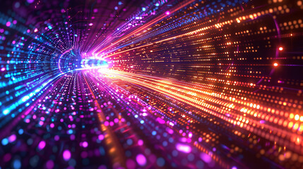 Obraz premium A vibrant digital grid with flowing data streams, representing the evolution into the next generation technology era, with a clear area for your message.