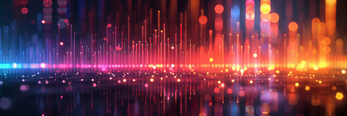 Obraz premium Abstract background with blurred colorful bars and lights on dark background, AI digital music composition concept.colorful data tranfer business technology background.blur binary data,futuristic,