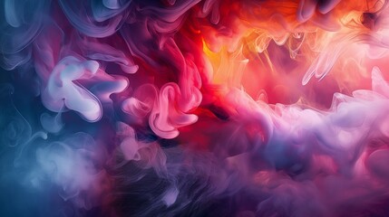 , dense tendrils of deep and dark smoke gracefully intertwine against a gradient backdrop, creating a mesmerizing blend of hues. Amidst this ethereal dance, vibrant abstract colors emerge, swirling an