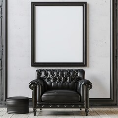dark leather sofa chair with photo frame UHD Wallpapar