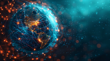 A digital globe with networked connections and data streams, symbolizing global digital transformation, with space for your text.