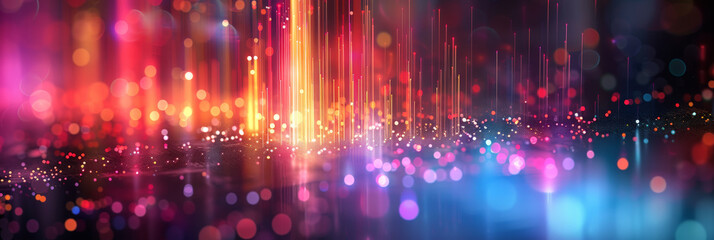 Obraz premium Abstract background with blurred colorful bars and lights on dark background, AI digital music composition concept.colorful data tranfer business technology background.blur binary data,futuristic,