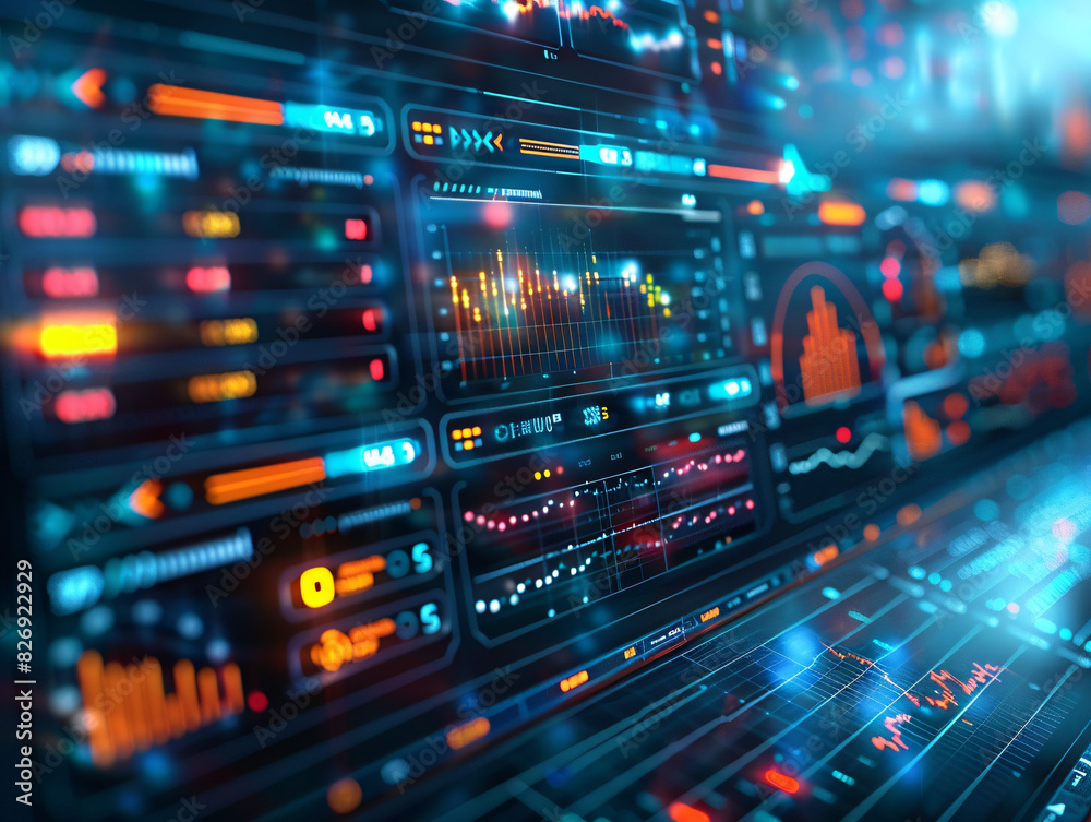 Poster a futuristic digital dashboard with real-time data analytics, illustrating digital transformation in