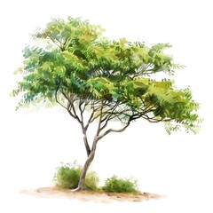 A watercolor painting of a single tree