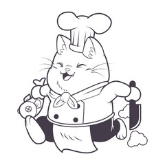cat chef vector illustration coloring page
