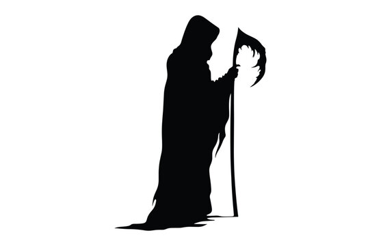 recommend clip art: Grim Reaper Standing Silhouette Vector black Clipart isolated on a white background