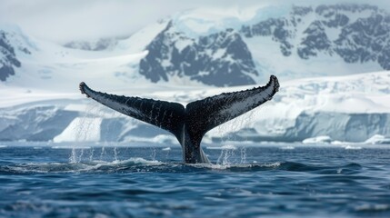 Fototapeta premium Close examination of the tail of a humpback whale diving in the Graham passage by Charlotte Bay Antarctic Peninsula
