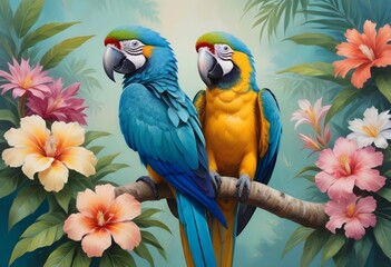 Oil painting a playful macaw parrot its vibrant pl