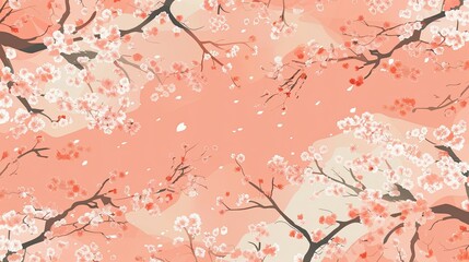 Create a minimal pattern of sakura trees, very simple desgin, low stylization