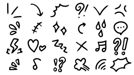 A collection of various symbols and drawings, including hearts, arrows. Vector illustration