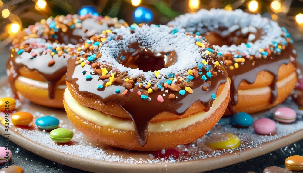 Poster Macaron Inspired Magic: Colorful Doughnuts with Frosting and Sugar Crumbs - A Visual Treat