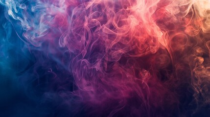 , dense tendrils of deep and dark smoke gracefully intertwine against a gradient backdrop, creating a mesmerizing blend of hues. Amidst this ethereal dance, vibrant abstract colors emerge, swirling an