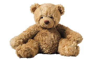 Obraz premium A well-loved teddy bear sits on a white background