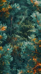 Realistic photography of coniferous forest. Abstract background of a northern forest