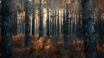 Obraz premium Realistic photography of coniferous forest. Abstract background of a northern forest