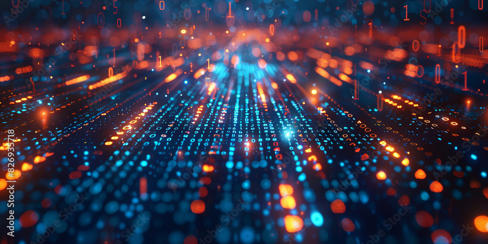 Poster blur binary data background. concept for big data, deep machine learning, artificial intelligence. c