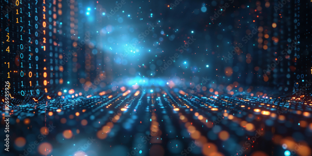 Poster blur binary data background. concept for big data, deep machine learning, artificial intelligence. c