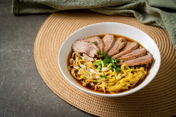 egg noodles with stewed duck in brown soup