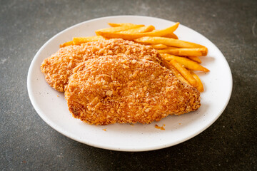 fried chicken breast fillet steak with french fries