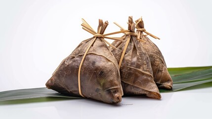 Fototapeta premium Zongzi a traditional Chinese rice dumpling displayed against a white backdrop