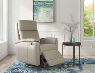 electric recliner chair with an armrest and side table in a living room